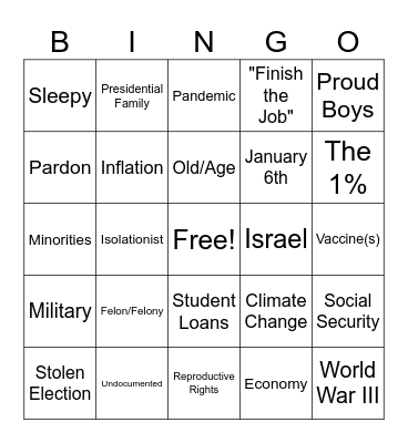 Presidential Debate Bingo Card