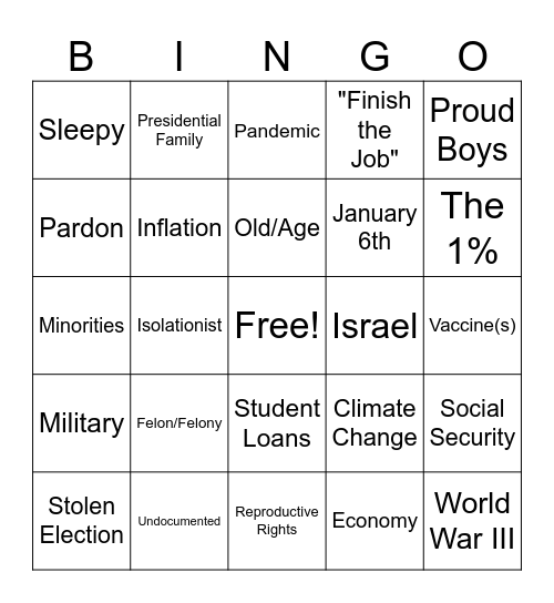 Presidential Debate Bingo Card