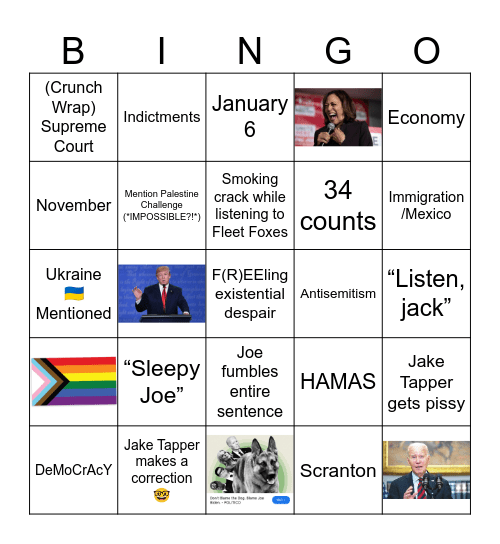 Presidential Debate Bingo Card