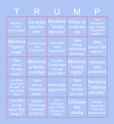 2024 Debate Bingo Card