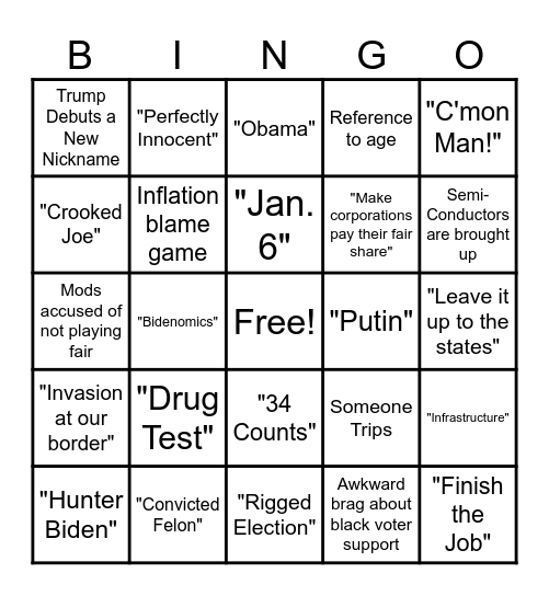 Debate Bingo 1 Bingo Card