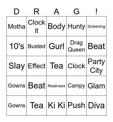 Drag Bingo Card