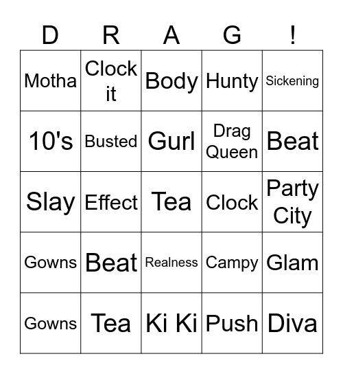 Drag Bingo Card