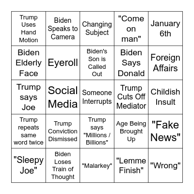 2024 Presidential Debate Bingo Card