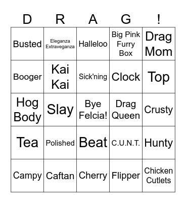 Drag Bingo Card