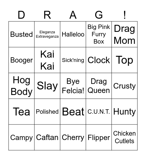 Drag Bingo Card