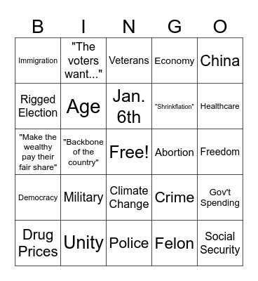 Debate Bingo '24 Bingo Card