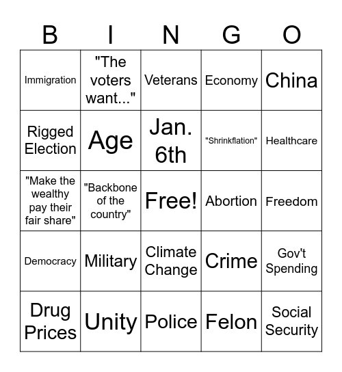 Debate Bingo '24 Bingo Card