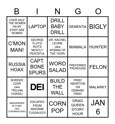 WHITE HOUSE ELIGIBILITY Bingo Card