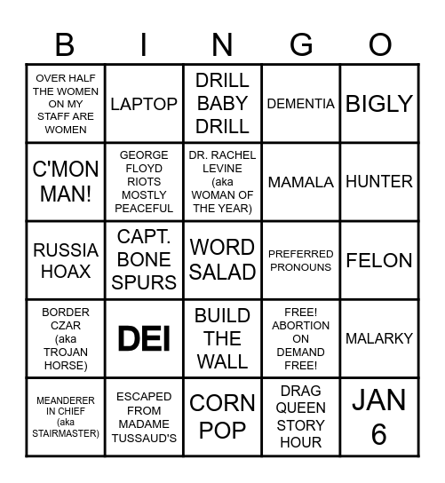 WHITE HOUSE ELIGIBILITY Bingo Card