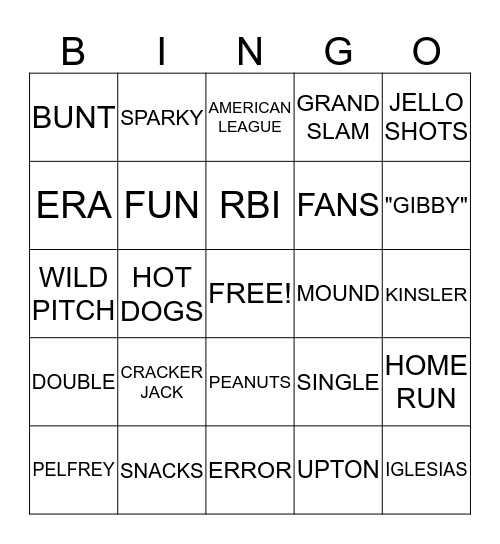 TIGER BASEBALL BINGO Card