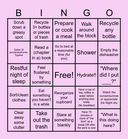 Daily house tasks with ADHD Bingo Card