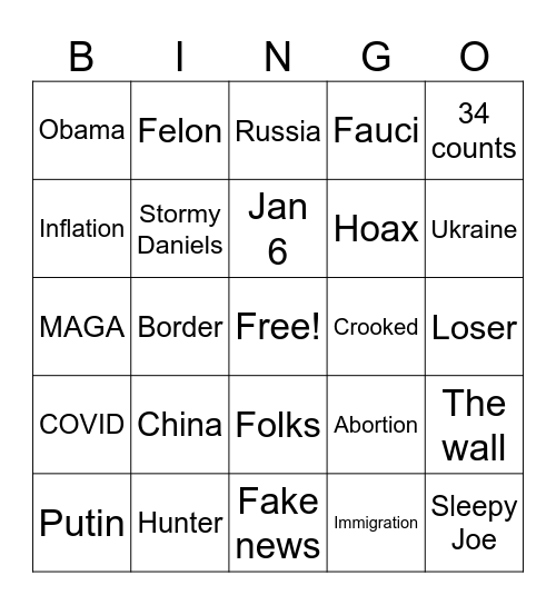 Presidential Debate 2024 BINGO Card