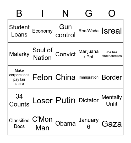 Biden Bingo Card