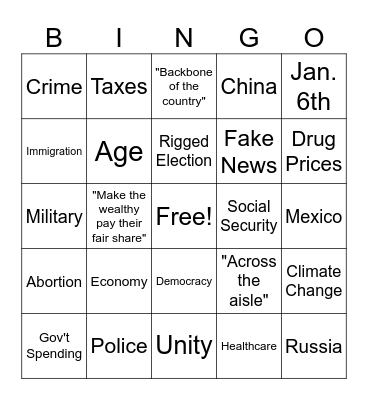 Debate Bingo '24 Bingo Card
