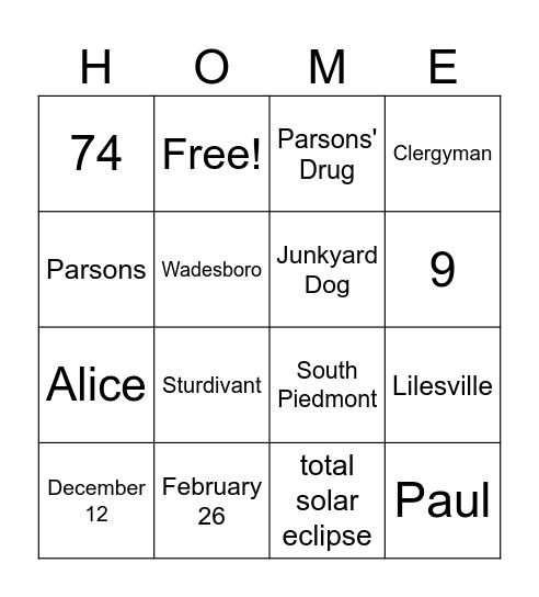 There's no place like... Bingo Card