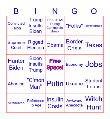 June 27 Presidential Debate Bingo! Bingo Card