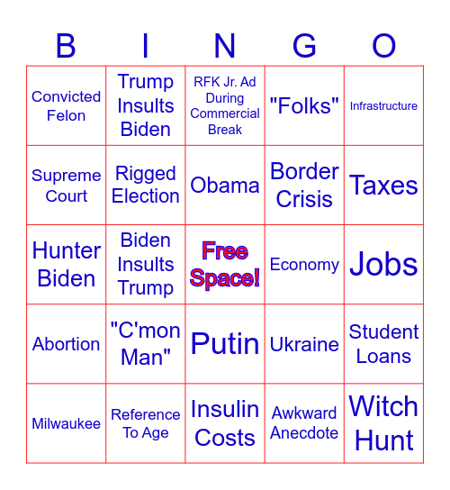 June 27 Presidential Debate Bingo! Bingo Card