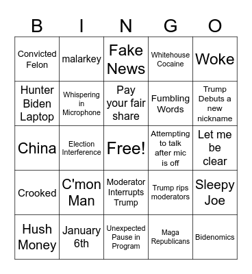 Presidential Debate Bingo Card
