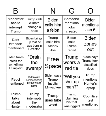 2024 Presidential Debate Bingo Card