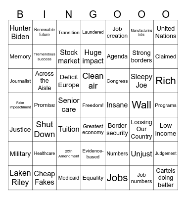 2024 Presidential Debate Bingo Card