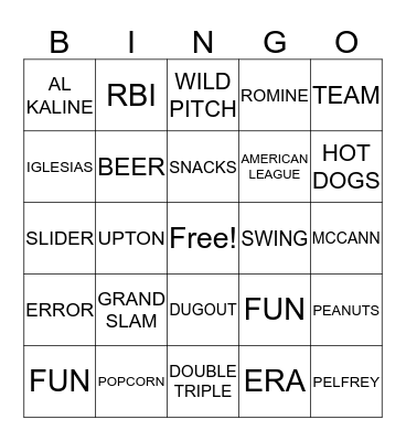 TIGER BASEBALL BINGO Card