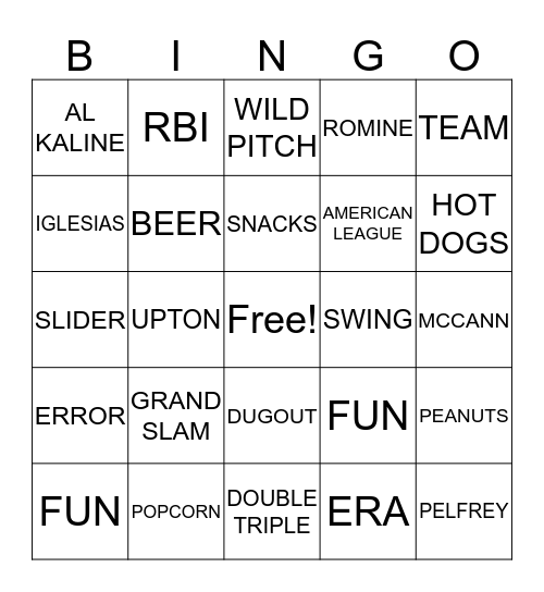 TIGER BASEBALL BINGO Card