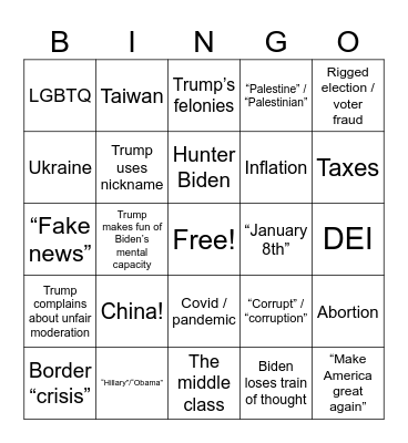 Debate #1 Bingo Card