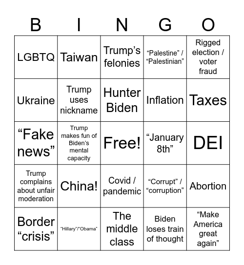 Debate #1 Bingo Card