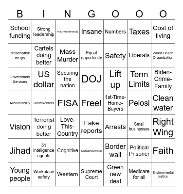 2024 Presidential Debate Bingo Card