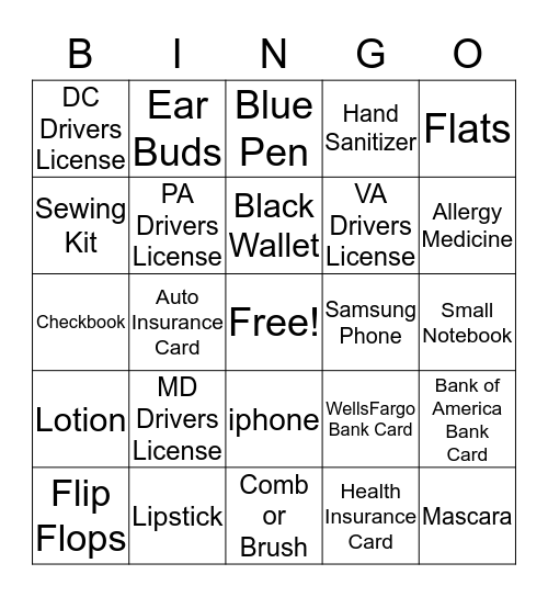 Book Bag  Bingo  Bingo Card