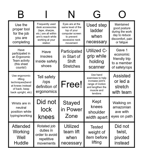 Ergonomics BINGO! Bingo Card