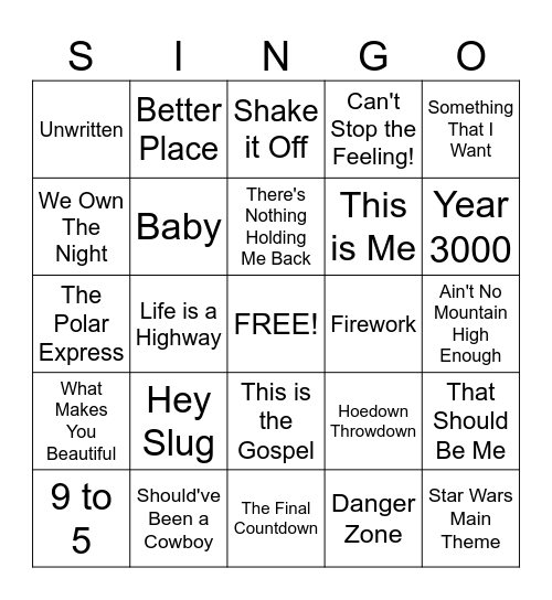 PARK YOUTH SUMMER CAMP SINGO Bingo Card