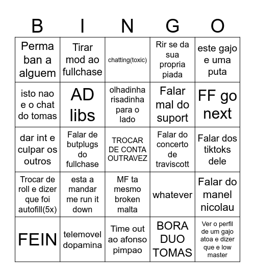 Bingo do jiferz Bingo Card