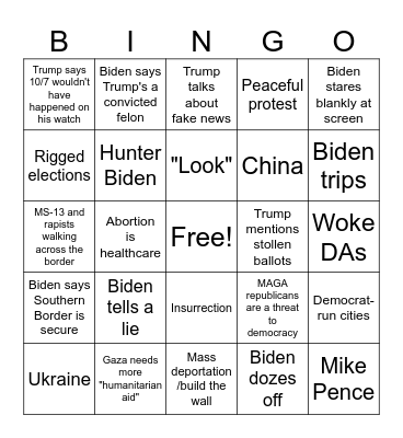 Debate Bingo Card