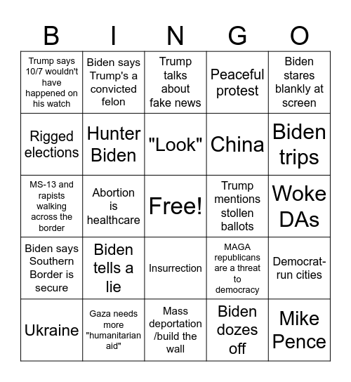 Debate Bingo Card