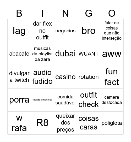 windoh bingoh Bingo Card