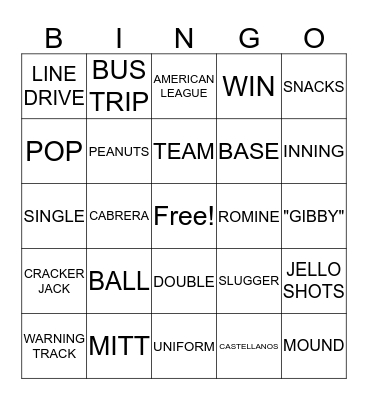 TIGER BASEBALL BINGO Card