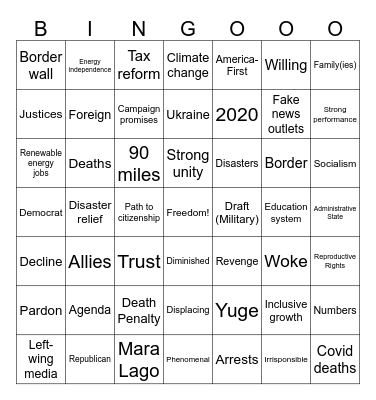 2024 Presidential Debate Bingo Card