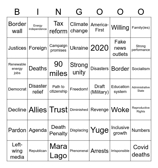 2024 Presidential Debate Bingo Card