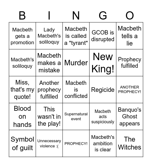 Macbeth Film Bingo Card