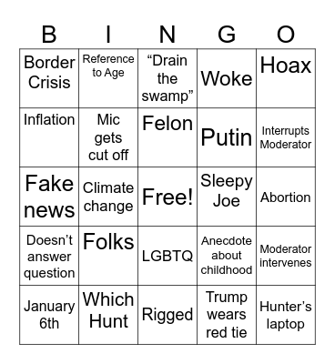 2024 Presidential Debate Bingo Card