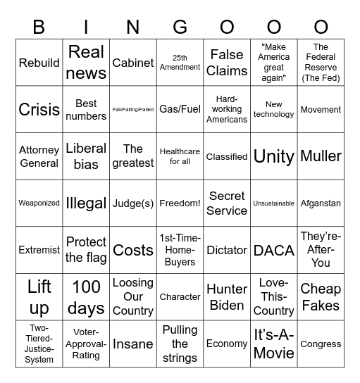 2024 Presidential Debate Bingo Card