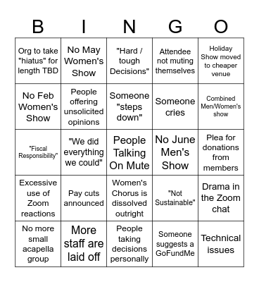 Choir Drama Bingo Card