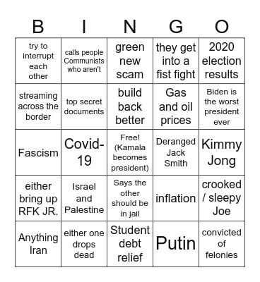 1 time per first mention Bingo Card
