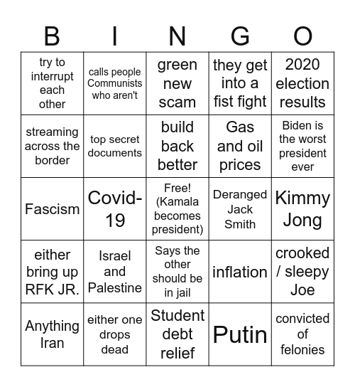 1 time per first mention Bingo Card