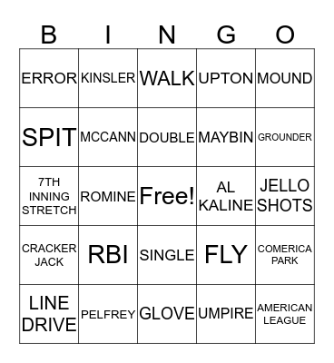 TIGER BASEBALL BINGO Card