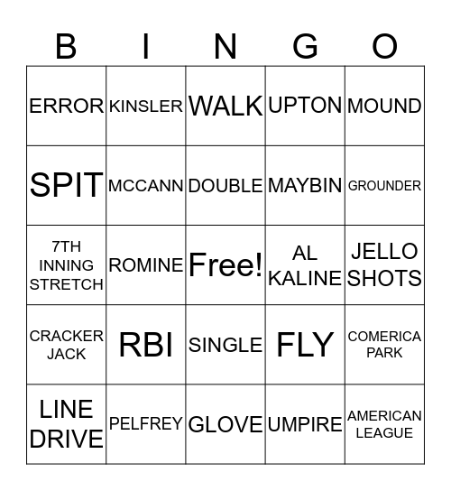 TIGER BASEBALL BINGO Card