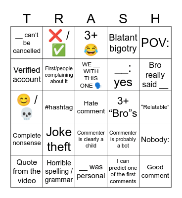 YT Shorts Cancer Bingo Card