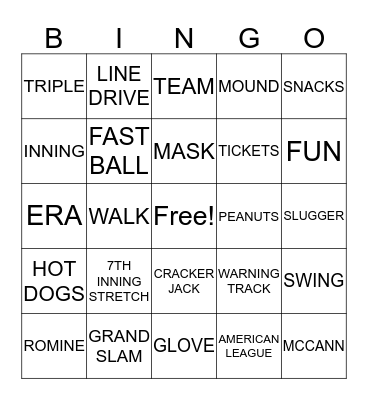 TIGER BASEBALL BINGO Card